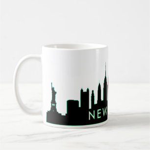 New York Skyline Silhouette Black Elegant Script Koffiemok
