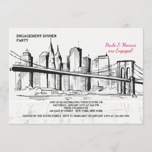 New York Skyline Sketchy Invitation Kaart