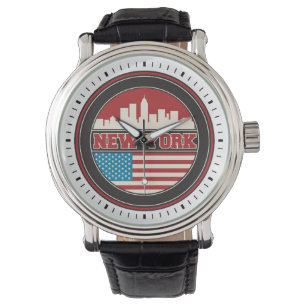New York Skyline   Verenigde Staten-vlag Horloge