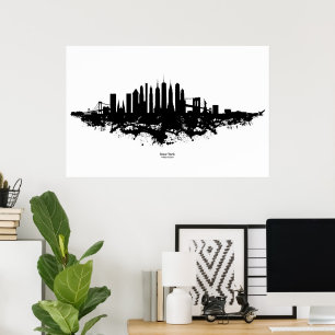 New York Skyline Waterverf Black en White Poster