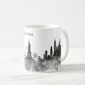New York Skyline Waterverf Black Minimal Gift Koffiemok (Voorkant rechts)