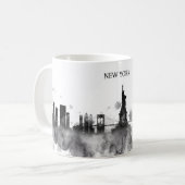 New York Skyline Waterverf Black Minimal Gift Koffiemok (Voorkant links)