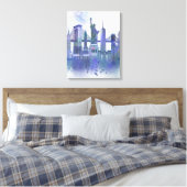 New York Skyline - Waterverf Blue Canvas Afdruk (Insitu (Slaapkamer))