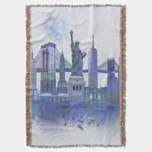 New York Skyline - Waterverf Blue Deken