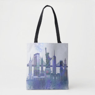 New York Skyline - Waterverf Blue Draagtas