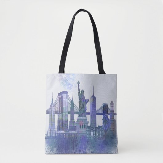 New York Skyline - Waterverf Blue Draagtas (Voorkant)