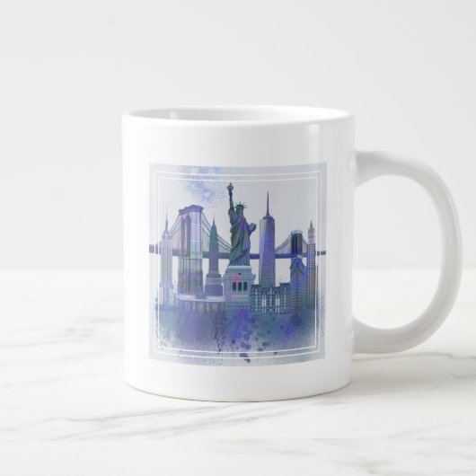 New York Skyline - Waterverf Blue Extra Grote Beker (Rechts)