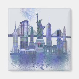 New York Skyline - Waterverf Blue Magneet