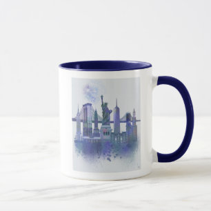 New York Skyline - Waterverf Blue Mok