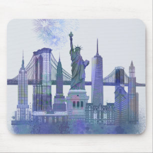 New York Skyline - Waterverf Blue Muismat