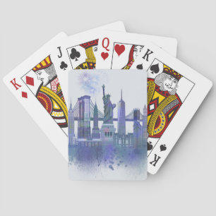 New York Skyline - Waterverf Blue Pokerkaarten