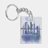 New York Skyline - Waterverf Blue Sleutelhanger (Voorkant Links)