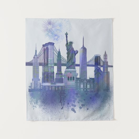 New York Skyline - Waterverf Blue Wandkleed (Voorkant)