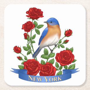New York State Bird and Flower Vierkante Kartonnen Onderzetter