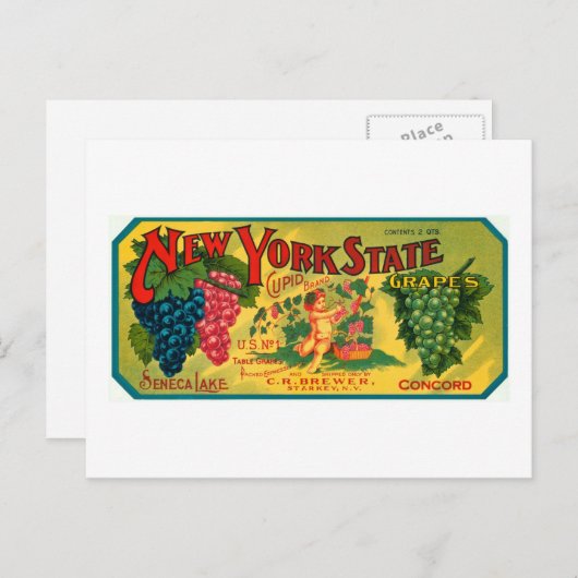 New York State Grapes en label Briefkaart (Voorkant / Achterkant)