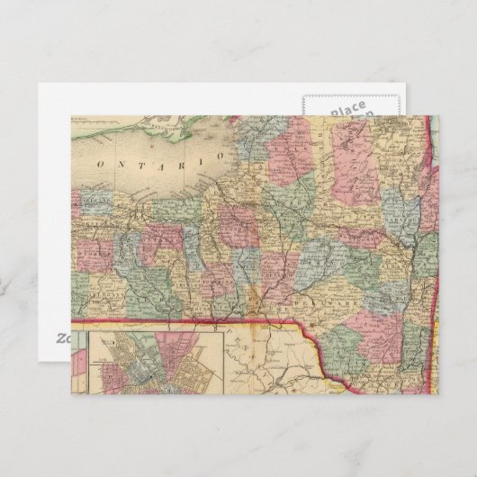 New York State Map door Mitchell Briefkaart (Voorkant / Achterkant)