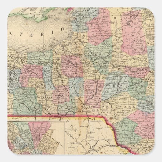 New York State Map door Mitchell Vierkante Sticker (Voorkant)