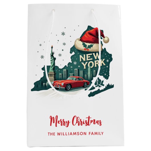 New York State Merry Christmas Custom Holiday Medium Cadeauzakje (Voorkant)