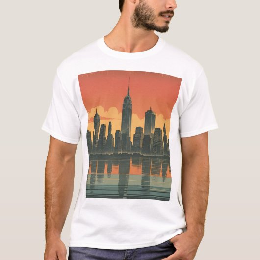 New York State of Mind – Retro Skyline Art Print T-shirt (Voorkant)