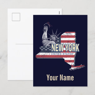 New York State United States Retro Map  USA Feestdagenkaart