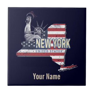 New York State United States Retro Map USA Tegeltje