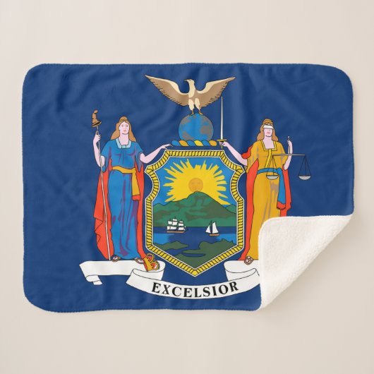 New York State Vlag Print Patriottisch Sherpa Deken (Voorkant (horizontaal))