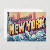 New York Statue Wave Skyline Briefkaart (Voorkant / Achterkant)