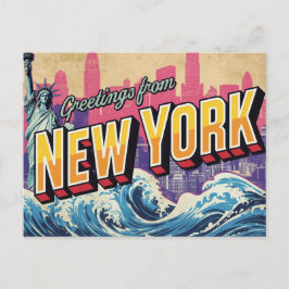 New York Statue Wave Skyline Briefkaart