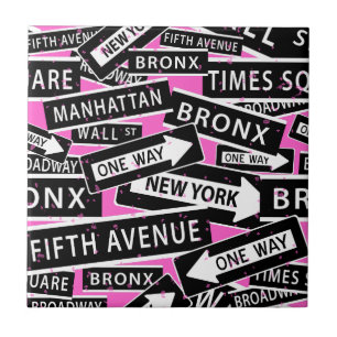 New York Street Signs Black White Pink Tegeltje