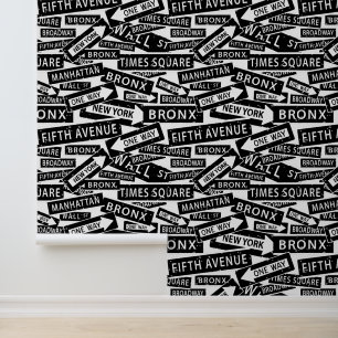 New York Street Tekens Zwart-wit Patroon Behang