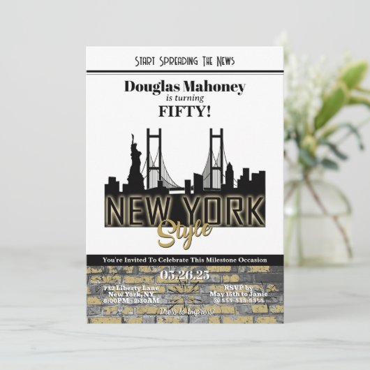 New York thema verjaardagsuitnodiging Kaart (Staand voorkant)