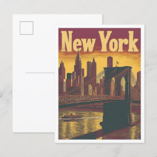New York USA Art Vintage Travel Illustratie Briefkaart