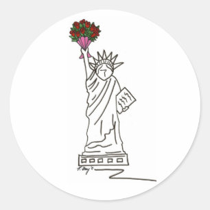 New York Valentijn Statue of Liberty Rozen Bouquet Ronde Sticker