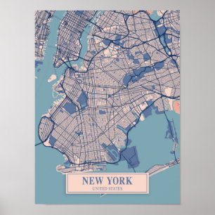 New York Verenigde Staten Winderige Stad Kaart Rei Poster