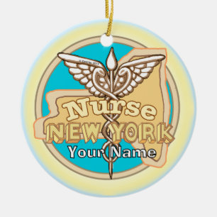 New York Verpleegster Caduceus Keramisch Ornament