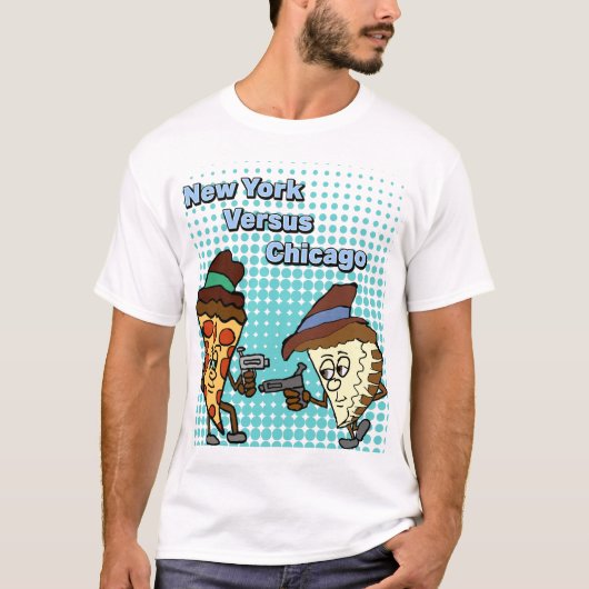New York Versus Chicago Pizza Wars T-shirt (Voorkant)