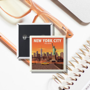  New York Vierkante Button 5,1 Cm