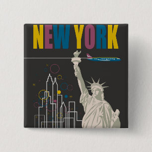New York Vierkante Button 5,1 Cm