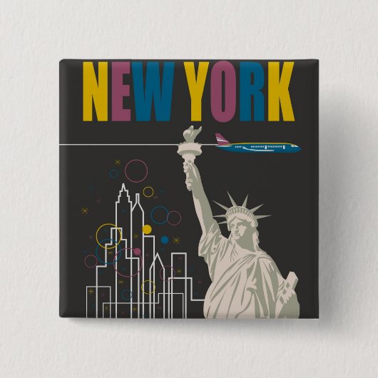 New York Vierkante Button 5,1 Cm (Voorkant)