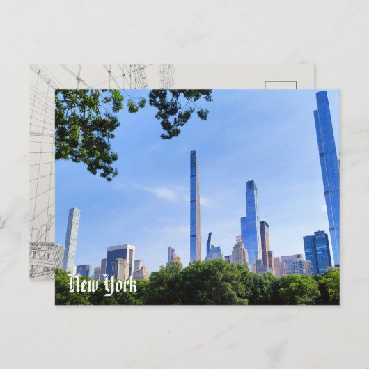 New York View Postcard Central Park & Brooklyn Briefkaart (Voorkant / Achterkant)