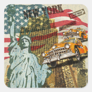 New York vintage reizen poster. Vierkante Sticker