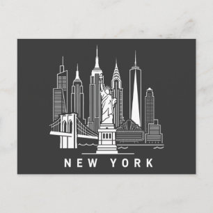New York Vintage Skyline Ansichtkaart Aankondigingskaart