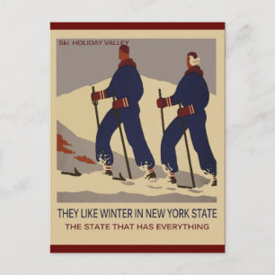 New York Vintage Travel Poster Ski Briefkaart