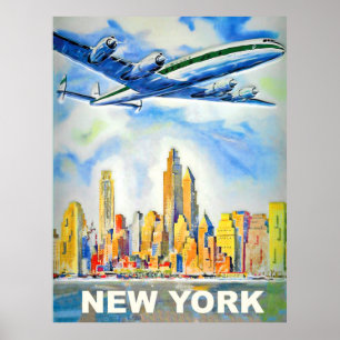 New York, vintage vliegtuigreis Poster