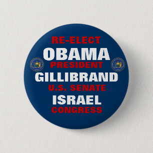 New York voor Obama Gillibrand Israel Ronde Button 5,7 Cm