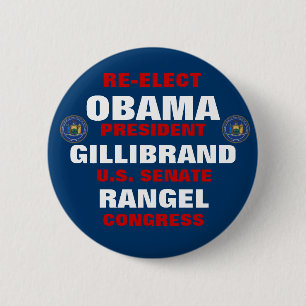 New York voor Obama Gillibrand Rangel Ronde Button 5,7 Cm