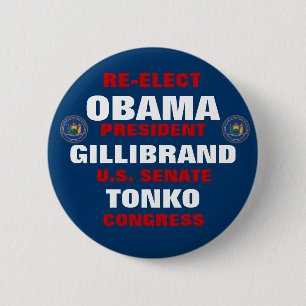 New York voor Obama Gillibrand Tonko Ronde Button 5,7 Cm