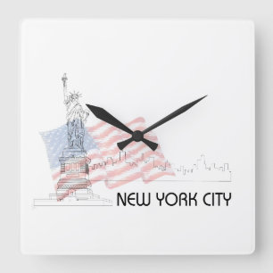 New York - Vrijheidsbeeld VS vlag Vierkante Klok
