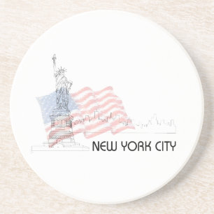New York - Vrijheidsbeeld VS vlag Zandsteen Onderzetter