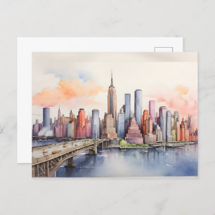 New York waterverf kunst Briefkaart